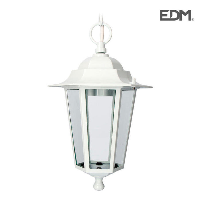 Farol De Aluminio Y Cristal Para Techo Ip44 E27 60w Color Blanco Ø19,2x94,7cm Modelo Zurich. Edm