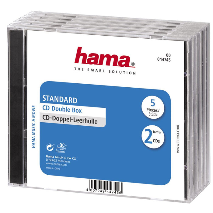 EAN 4007249447456 - Hama CD Double Jewel Case Standard, Pack 5 2 discos Transparente imagen 1