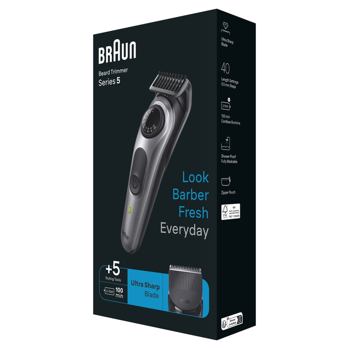 EAN 4210201448112 - Braun BeardTrimmer 5 80708228 depiladora para la barba Batería 40 2 cm Negro, Gris imagen 3
