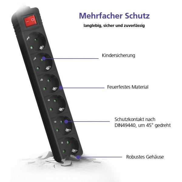 EAN 4005938628094 - Helos 262809 base múltiple 1,5 m 6 salidas AC Interior Negro imagen 2