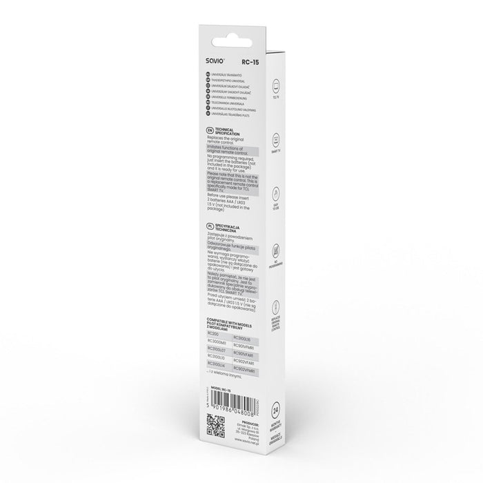 EAN 5901986048008 - Savio RC-15 universal remote control/replacement for TCL SMART TV mando a distancia IR inalámbrico Botone imagen 4