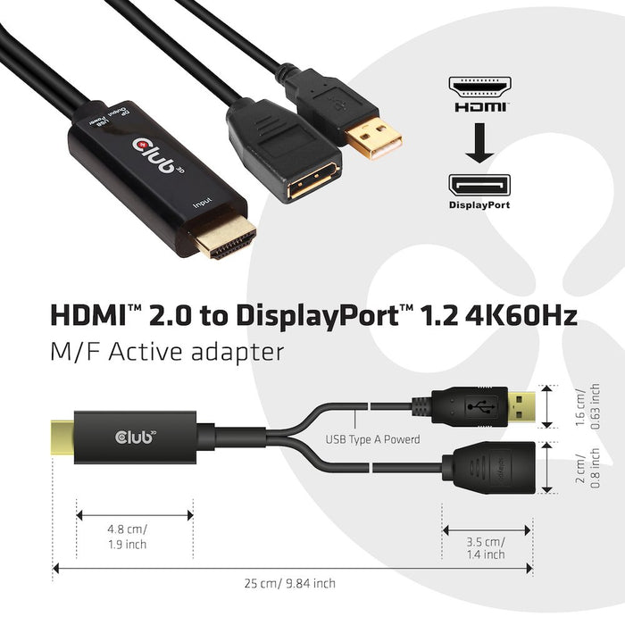 EAN 8719214471484 - CLUB3D HDMI 2.0 TO DISPLAYPORT 1.2 4K60HZ HDR M/F ACTIVE ADAPTER Negro imagen 2