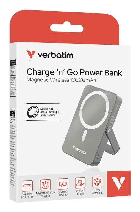 EAN 0023942322689 - Verbatim Charge 'n' Go Magnetic Wireless Polímero de litio 10000 mAh Cargador inalámbrico Gris imagen 3