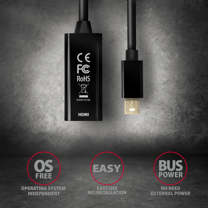 EAN 8595247906069 - Axagon RVDM-HI14N adaptador de cable de vídeo 0,15 m Mini DisplayPort HDMI Negro imagen 5