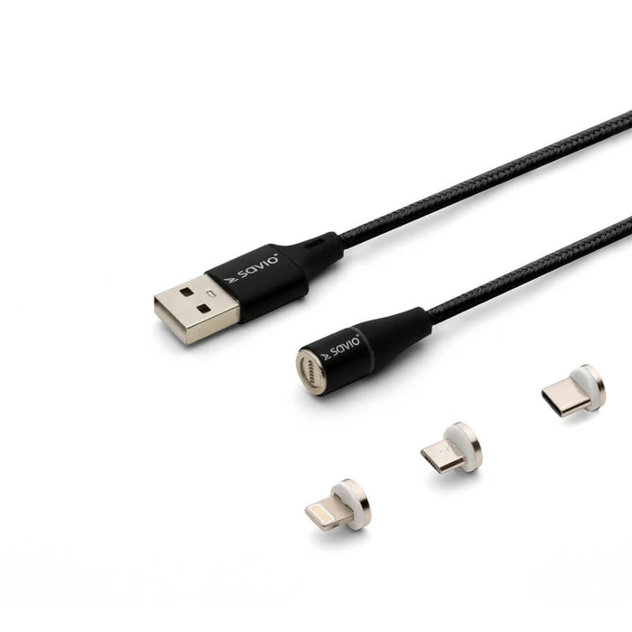 EAN 5901986046707 - Savio CL-152 cable USB USB 2.0 1 m USB A USB C/Micro-USB B/Lightning Negro imagen 1