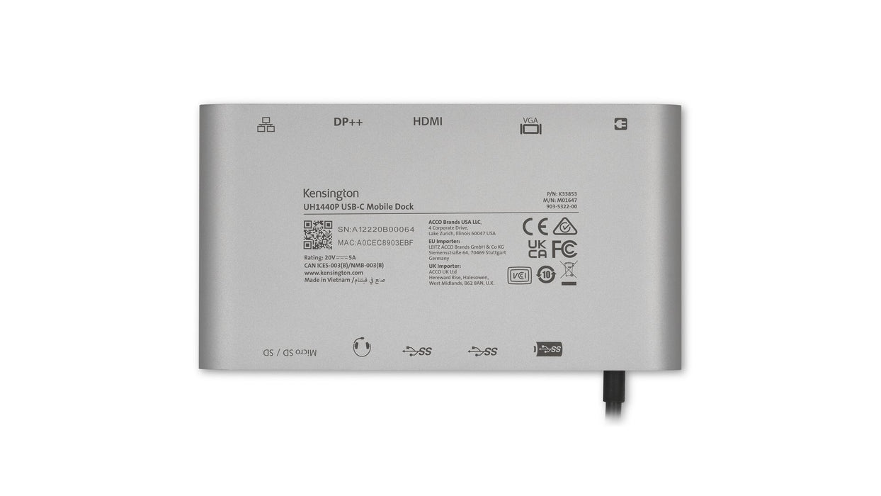 EAN 0085896338536 - Kensington UH1440P Alámbrico USB 3.2 Gen 1 (3.1 Gen 1) Type-C Plata imagen 5