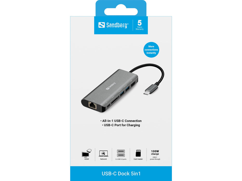 EAN 5705730136184 - Sandberg 136-18 base para portátil y replicador de puertos USB 3.2 Gen 1 (3.1 Gen 1) Type-C Gris imagen 2