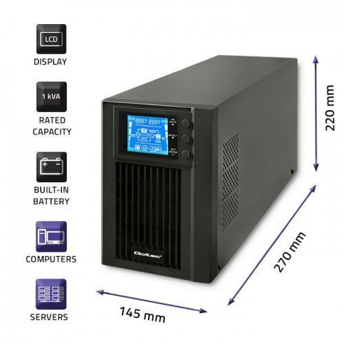 EAN 5901878530420 - Qoltec 53042 sistema de alimentación ininterrumpida (UPS) Doble conversión (en línea) 1 kVA 800 W 2 salid imagen 3