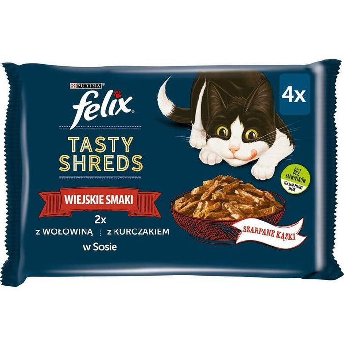 Felix Tasty Shreds Con Carne Y Pollo - 4x 80g