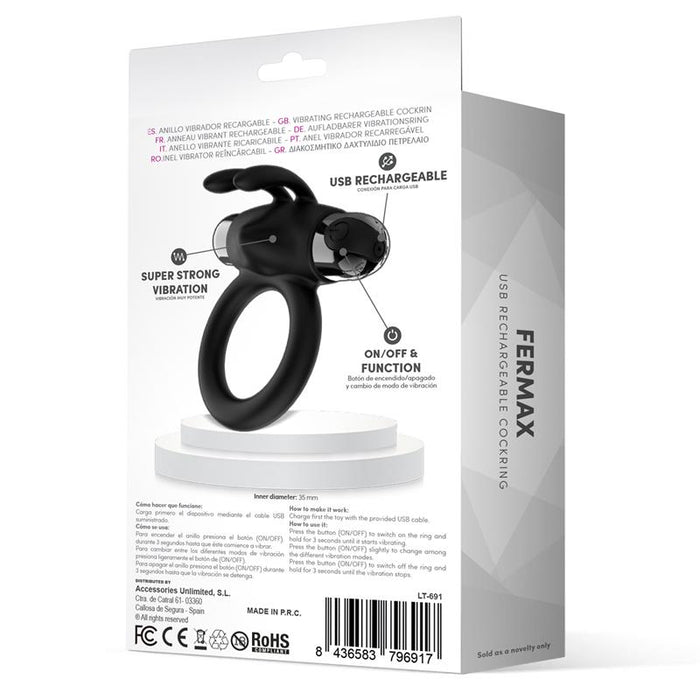 Fermax Anillo Vibrador Con Conejito Usb Silicona Negro