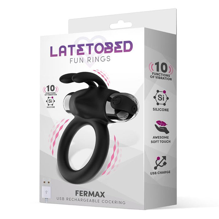 Fermax Anillo Vibrador Con Conejito Usb Silicona Negro