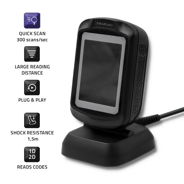 EAN 5901878508641 - Qoltec 50864 lector de código de barras Lector de códigos de barras fijo 1D/2D LED Negro imagen 4