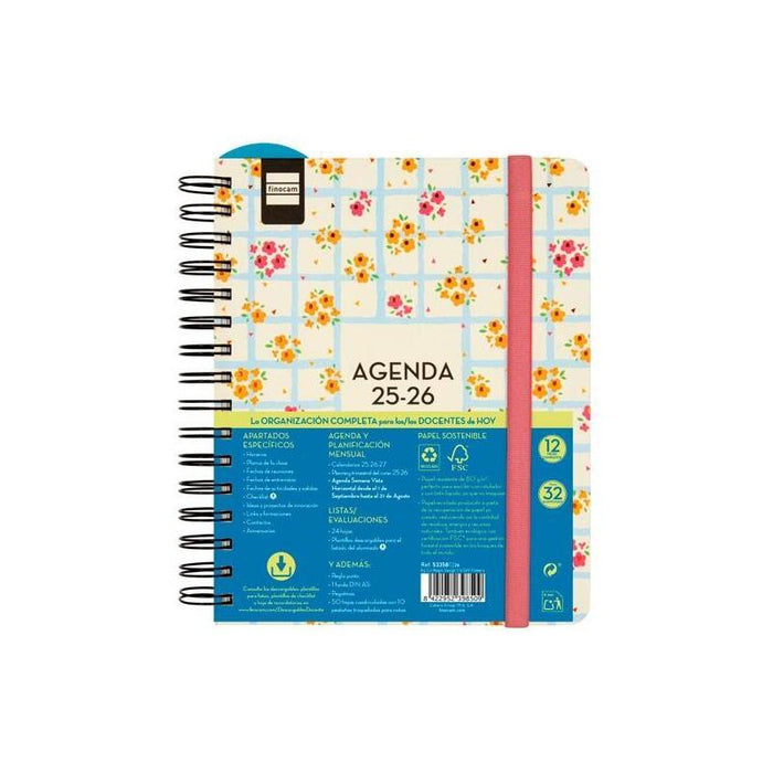 Finocam Agenda Docente Magistral Design Espiral Doble 4º Svh Flowers 2025-2026