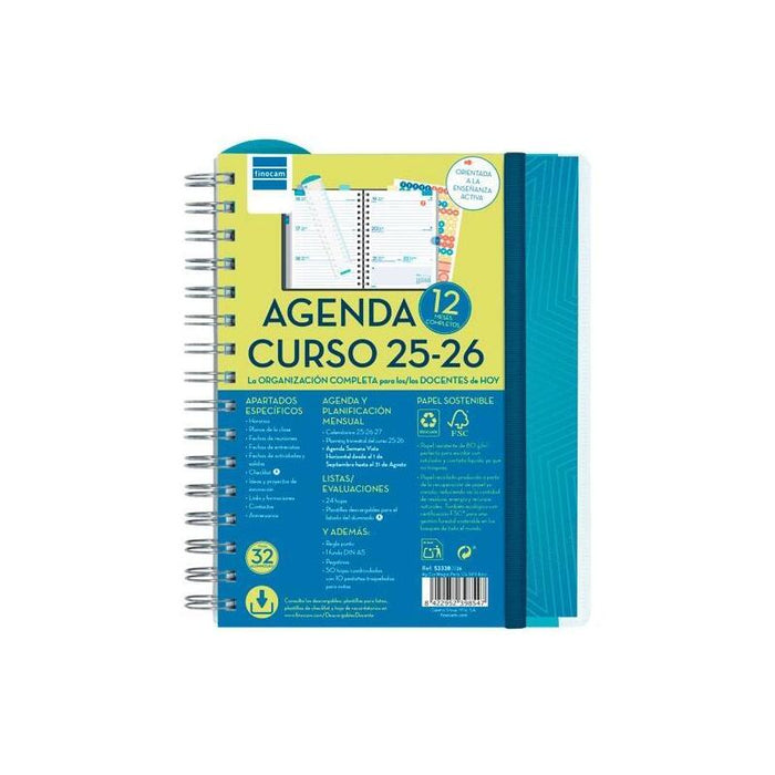 Finocam Agenda Docente Magistral Personalizable Espiral Doble 4º Svh Azul 2025-2026