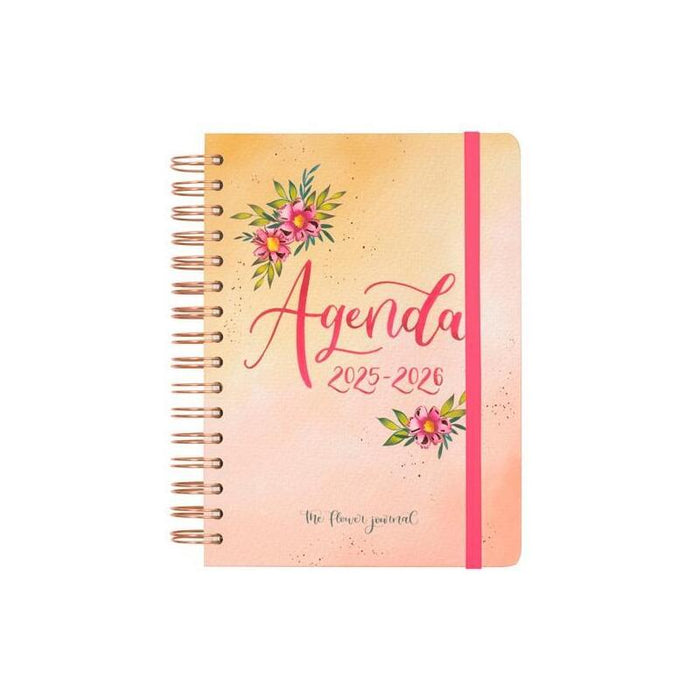 Finocam Agenda The Flower Journal Espiral Doble E10 - 155x212mm 1dp Tapa Dura Rosa 2025-2026