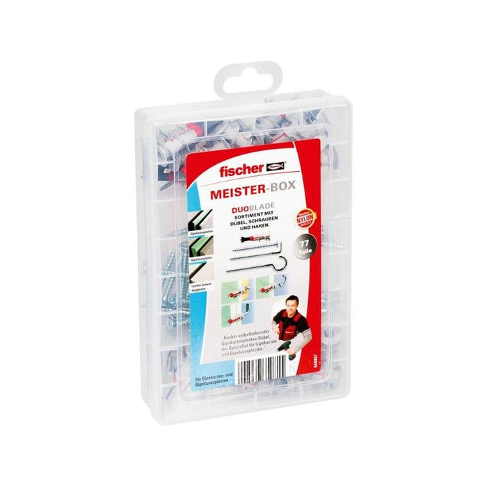 Fischer Meister-Box Duoblade Tacos Para Placas De Yeso Gris Claro/Rojo, 77 Unidades, Con Tornillos Y Ganchos 548857