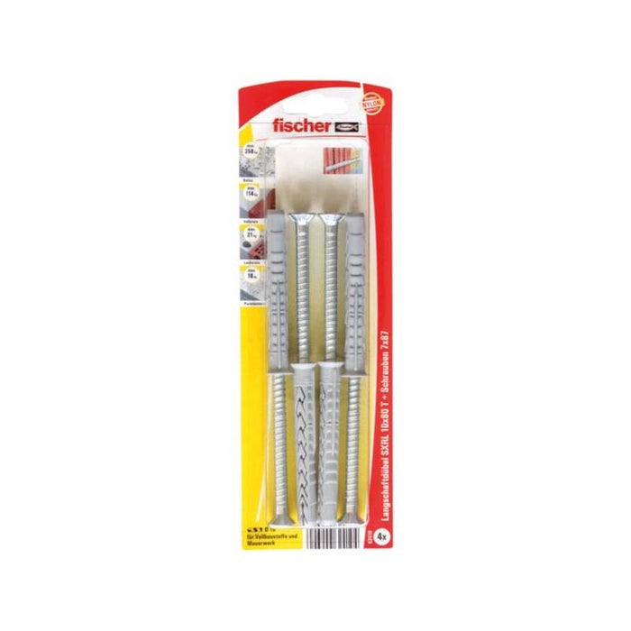 Fischer Taco De Eje Largo Sxrl 10x80 Tk Gris Claro, 4 Piezas, Con Tornillo 62410