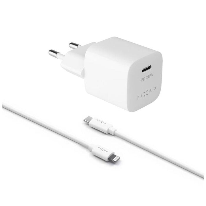 Fixed Mini Usb-C Travel Charger 20w+ Usb-C Lightning Cable, White