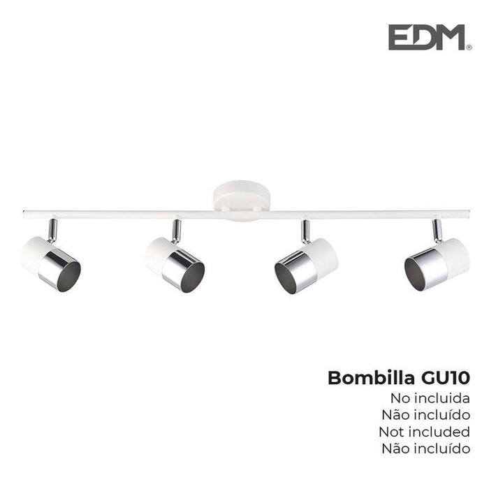 Foco Halogeno 4 Elementos Color Cromo+Blanco Hueso Gu-10 Modelo Moon Edm