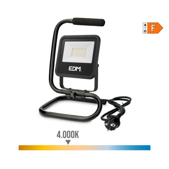 Foco Proyector Led Con Pie 30w 2370lm 4000k Luz Dia Black Series Edm