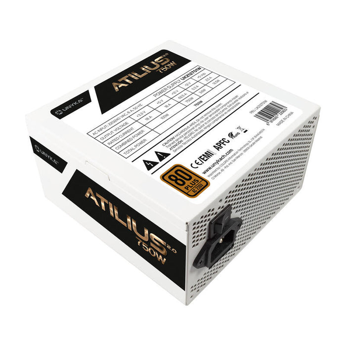 Fuente De Alimentacion Unykach Atilius 2.0 White 750w 80 Plus Bronze Atx 2.3 - Apfc - Ventilador 120mm
