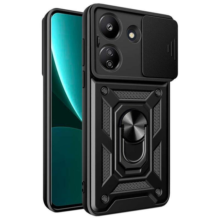Funda Armadura Militar Para Xiaomi Redmi 13c / Poco C65 Con Protección De Cámara, Soporte Metálico Y Anillo Negro