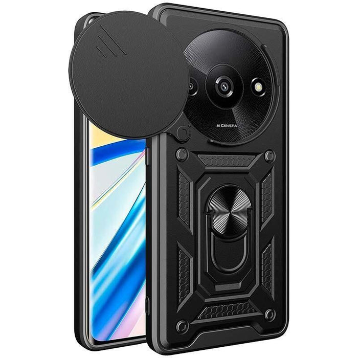 Funda Armadura Militar Para Xiaomi Redmi A3 Con Protección De Cámara, Soporte Metálico Y Anillo Negro