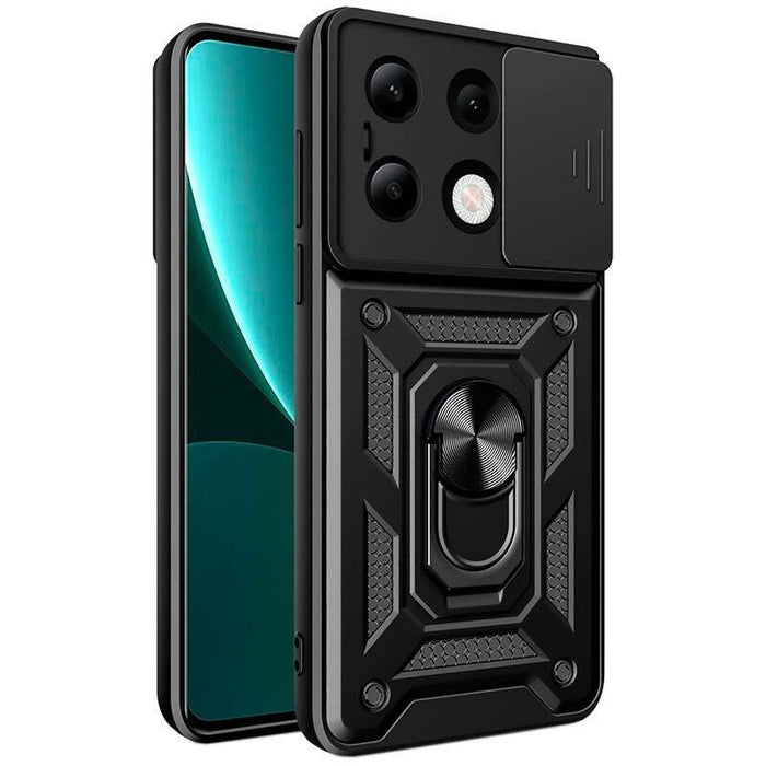Funda Armadura Militar Para Xiaomi Redmi Note 13 Pro 4g / Poco M6 Pro 4g Con Protección De Cámara, Soporte Metálico Y Anillo Negro