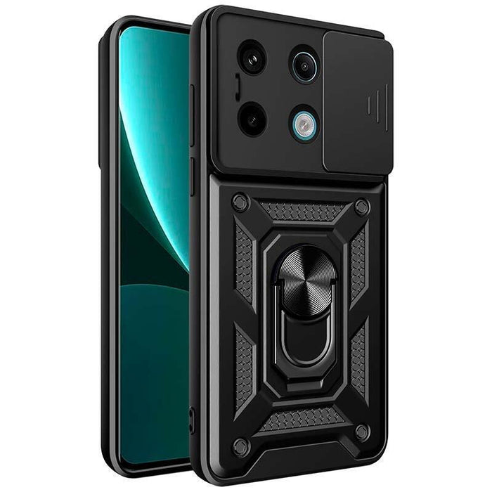 Funda Armadura Militar Para Xiaomi Redmi Note 13 Pro 5g / Poco X6 5g Con Protección De Cámara, Soporte Metálico Y Anillo Negro