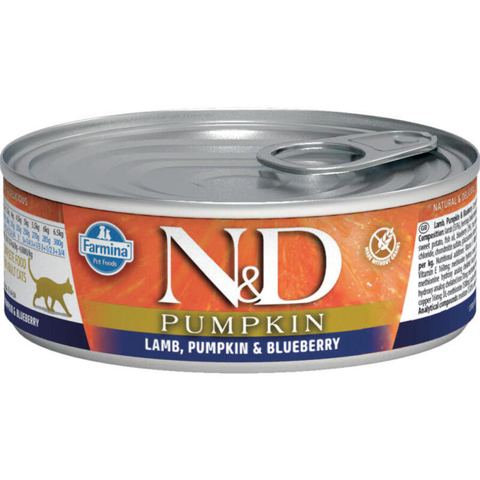 Gato Farmina N&D Cat Lamb & Pumpkin & Blueberry - Comida Húmeda Para Gatos - Lata De 80g