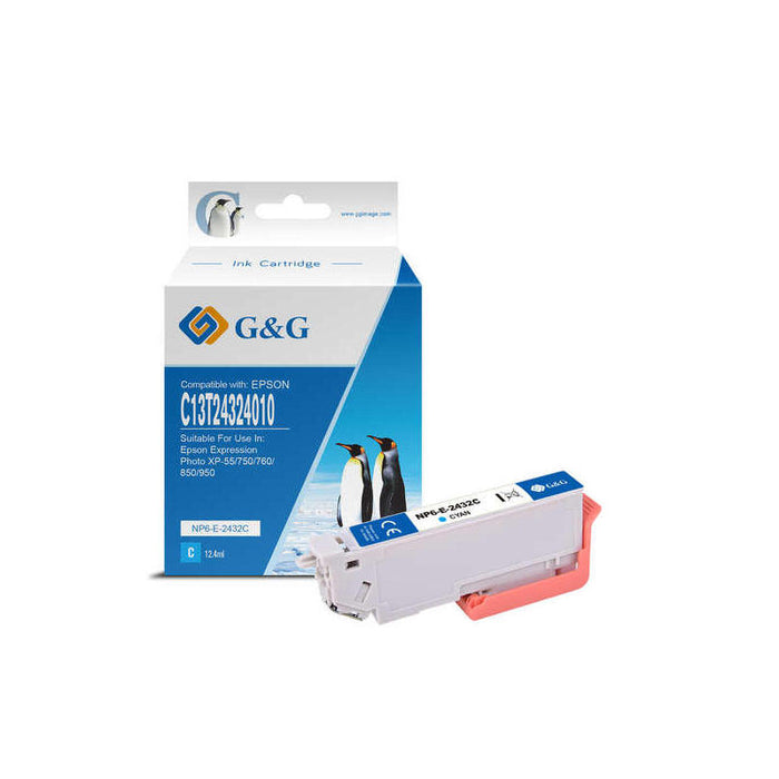 G&G Epson T2432/T2422 (24xl) Cyan Tinta Generica - Reemplaza C13t24324012/C13t24224012