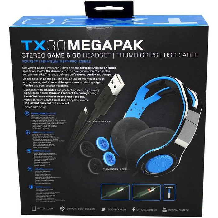 Gioteck Auriculares Tx30, Mereo 3.5mm Hchse,1.3m Ps4 Megapack