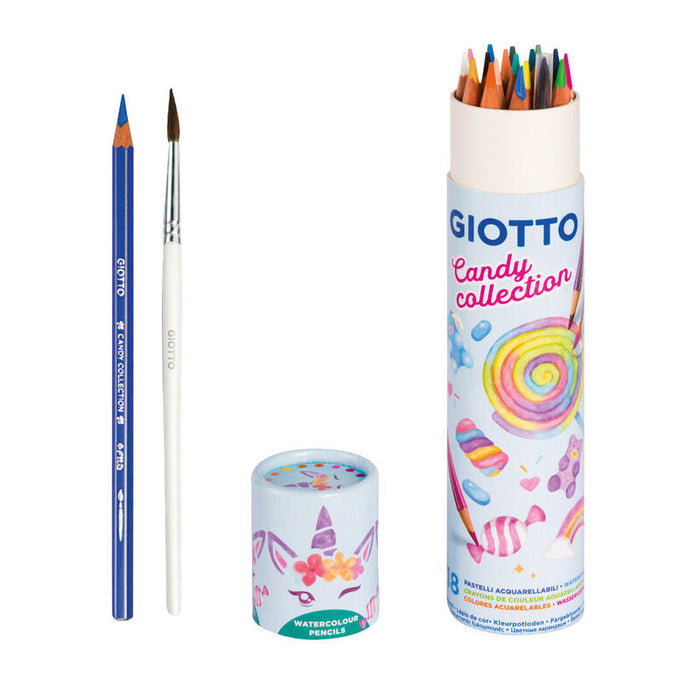 Giotto Candy Collection Acquarell Bote De 18 Lapices De Colores Acuarelables Hexagonales + Pincel - Colores Surtidos