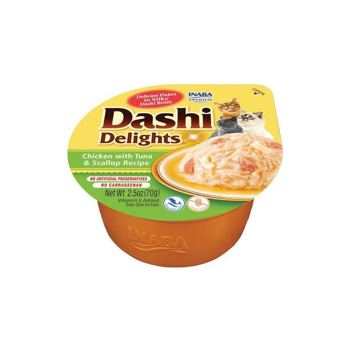 Golosina Para Gatos Inaba Dashi Delights Caldo De Pollo, Atún Y Vieira  70g