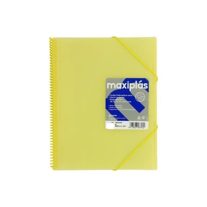 Grafoplás Carpeta Con Fundas Maxiplás Espiral A4 40 Fundas C/Sobre Pp Rígido Translúcido Amarillo Soft
