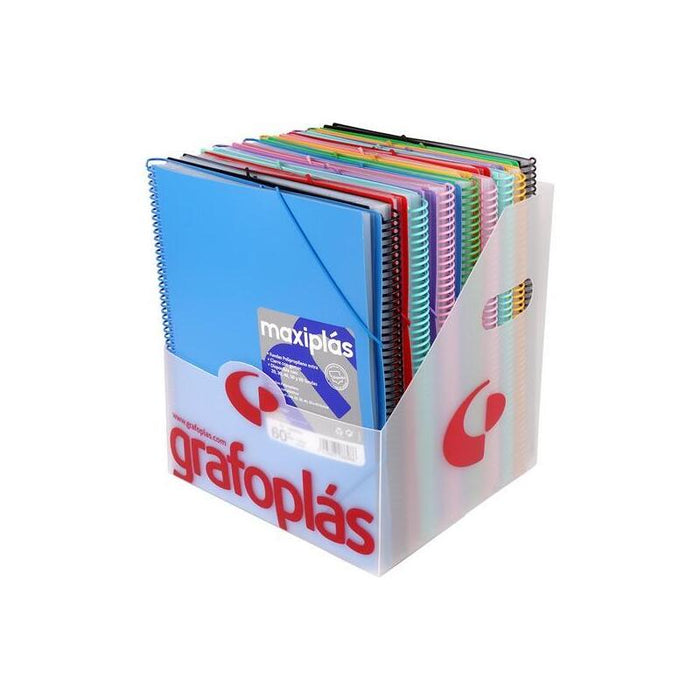 Grafoplás Carpeta Con Fundas Maxiplás Surtidas Espiral A4 C/Sobre Pp Rígido Opaco C/Surtidos Expositor 16 Ud