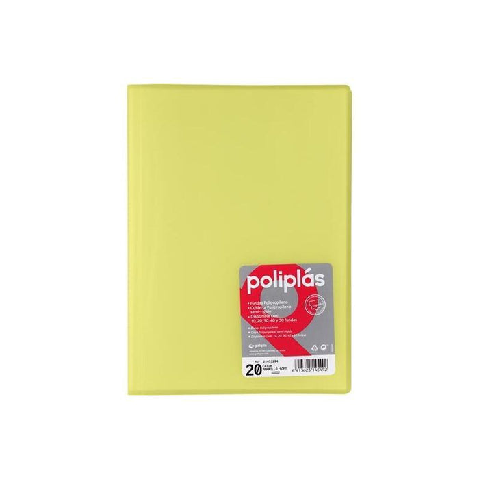 Grafoplás Carpeta Con Fundas Poliplás Soldadas Folio 20 Fundas Pp Semirígido Translúcido Amarillo Soft