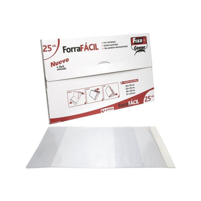 Grafoplás Forro Libros Pvc 120 Micras Sin Adhesivo Solapa Ajustable 280x530mm Transparente Envase De 25