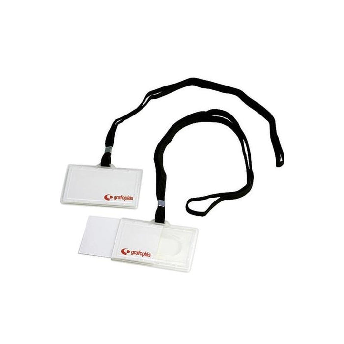 Grafoplás Portadistintivos Inyectado + Cordon Negro 65x95mm  Pack -50u-