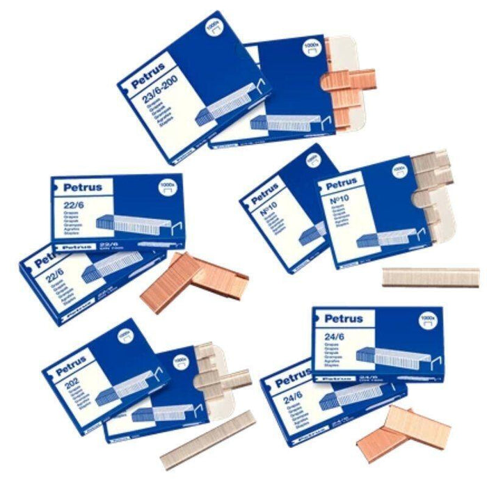 Grapas Cobreadas Esselte Petrus 55714 22/8 / 24/8 Caja 1000 Unidades Patilla 8mm Largo