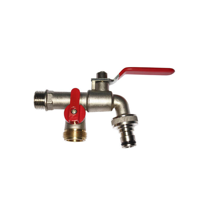 Grifo De Esfera - Doble Salida - Con Codo - 1/2"X3/4"X3/4" - (Envasado)