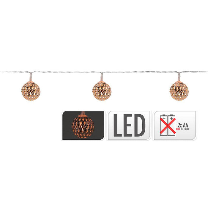 Guirnalda A Pilas Fija 10 Leds Con Bolas Color Cobre Luz Blanco Calido 1,3m