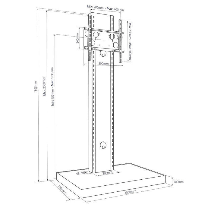 Hagor 1566 Soporte De Pie Para Pantalla Plana 139,7 Cm (55") Soporte De Suelo Con Ruedas Para Pantalla Plana Negro