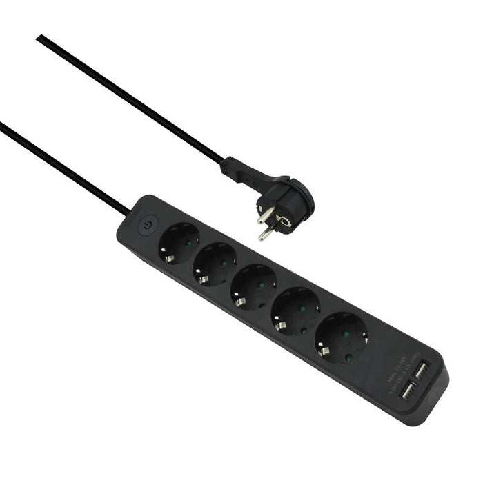 Helos Regleta Advanced, 5 Tomas, Cargador Usb Negro, 1,5m, Con Interruptor