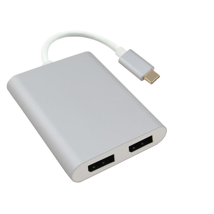 Helos Splitter, Usb 3.1 Tipo-C St./2x Displayport Hembra, Premium 4k, Plata