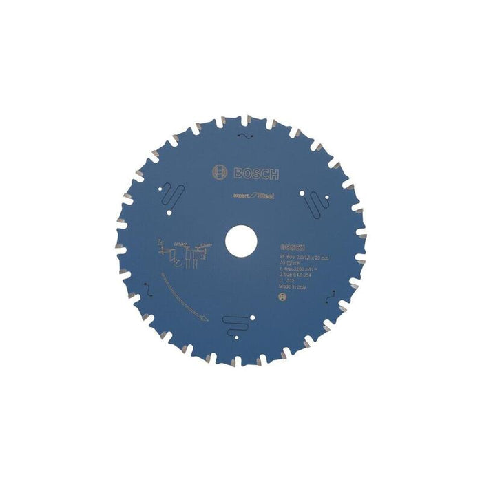 Hoja De Sierra Circular Bosch Professional Expert Para Acero, Ø 160 Mm, Diámetro 30z De 20 Mm, Para Sierras Circulares Portátiles 2608643054