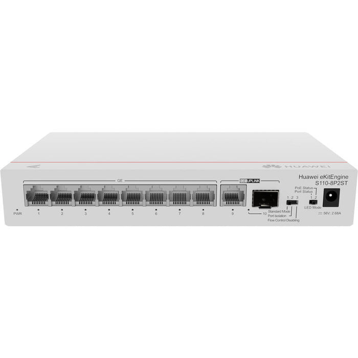 Huawei Switch S110-8p2st (8*Ge Ports (124w Poe+), 1*Ge Sfp Port, 1*Ge Port, Ac Power, Power Adapter)