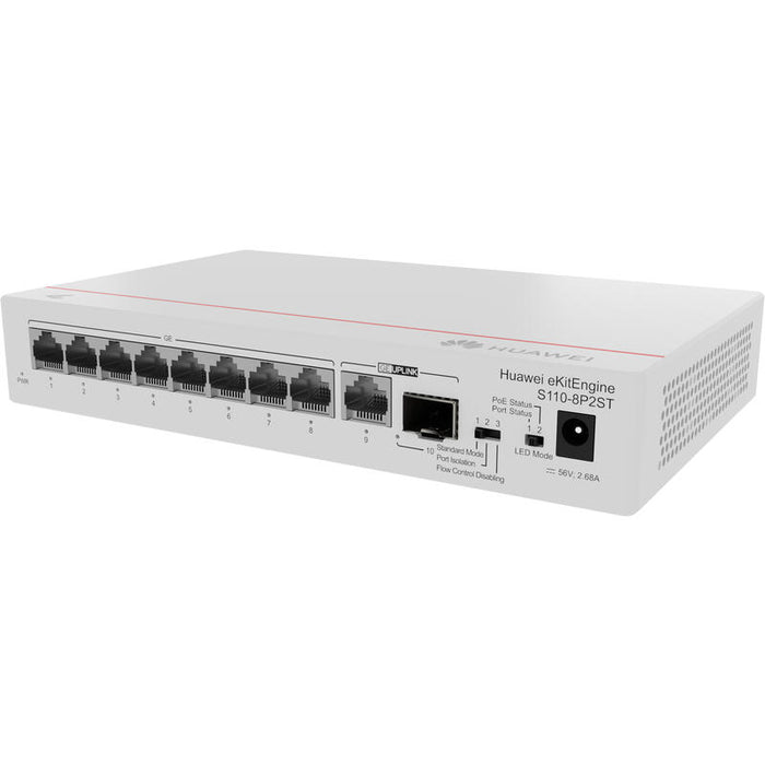Huawei Switch S110-8p2st (8*Ge Ports (124w Poe+), 1*Ge Sfp Port, 1*Ge Port, Ac Power, Power Adapter)