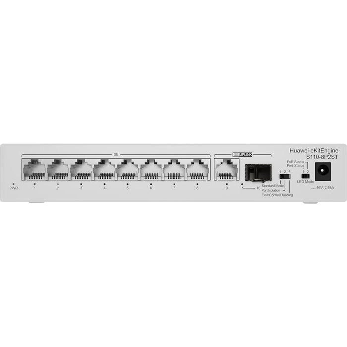 Huawei Switch S110-8p2st (8*Ge Ports (124w Poe+), 1*Ge Sfp Port, 1*Ge Port, Ac Power, Power Adapter)