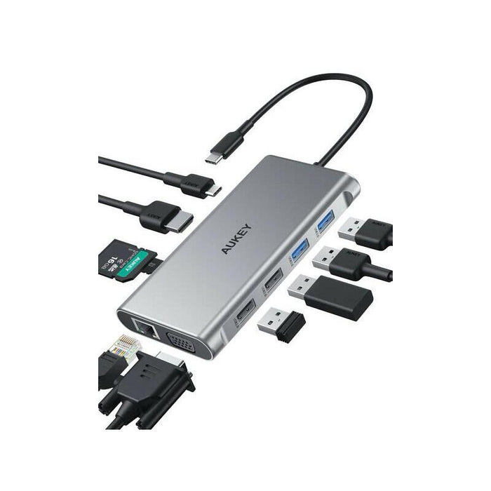 Hub  Aukey Cb-C89 Aluminium  Usb-C 10in1 Rj45 Et